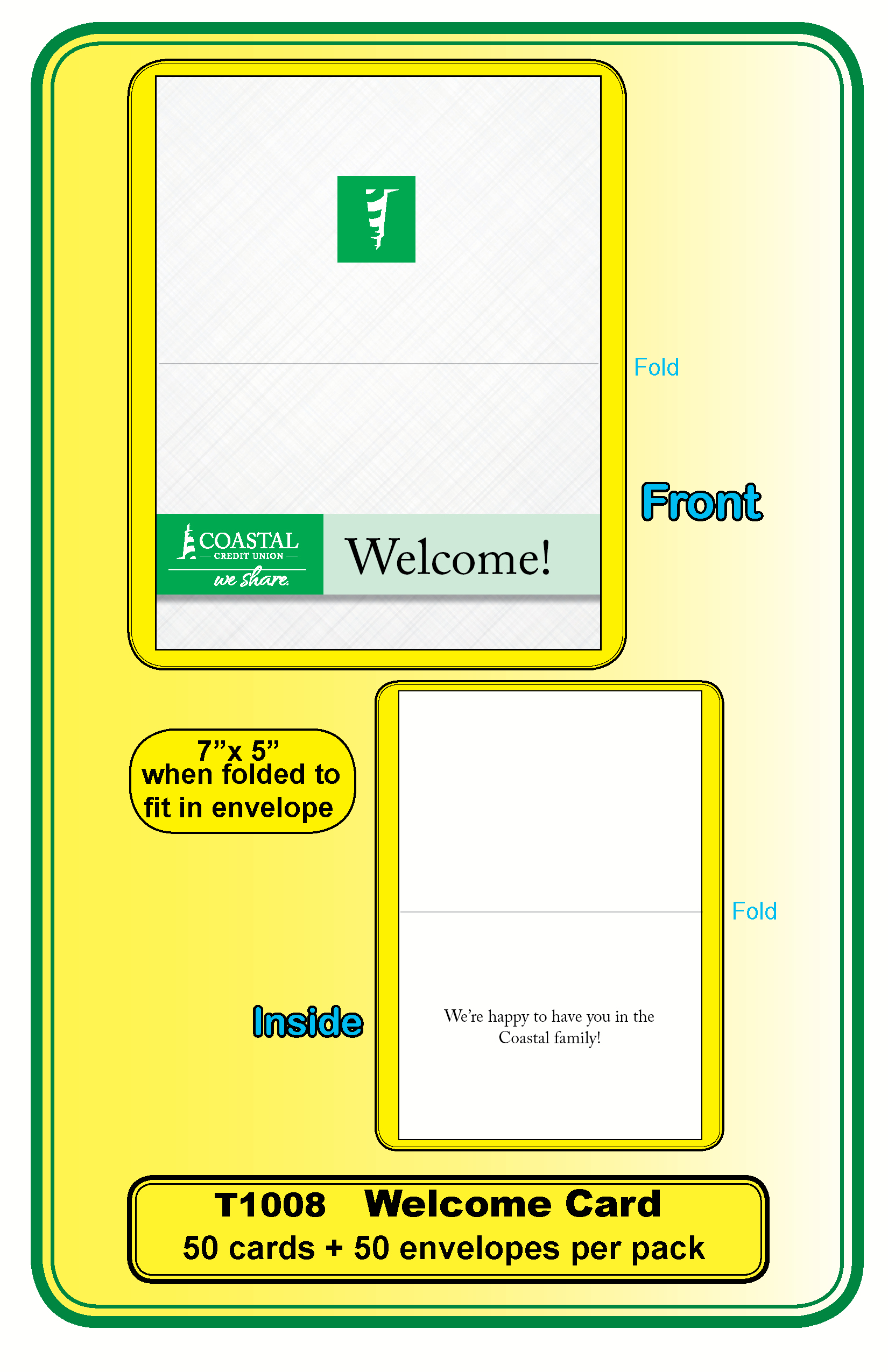 Welcome Card (with envelope)  ** <b>  Order By:  Pack of 50 cards + 50 envelopes</b>